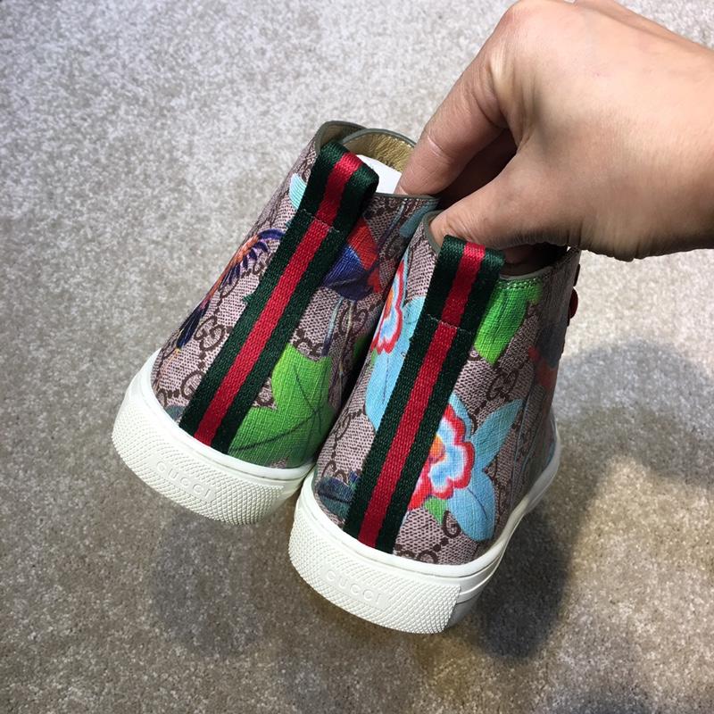 Gucci High Top Sneaker Beige and swallow print withand white sole MS05022