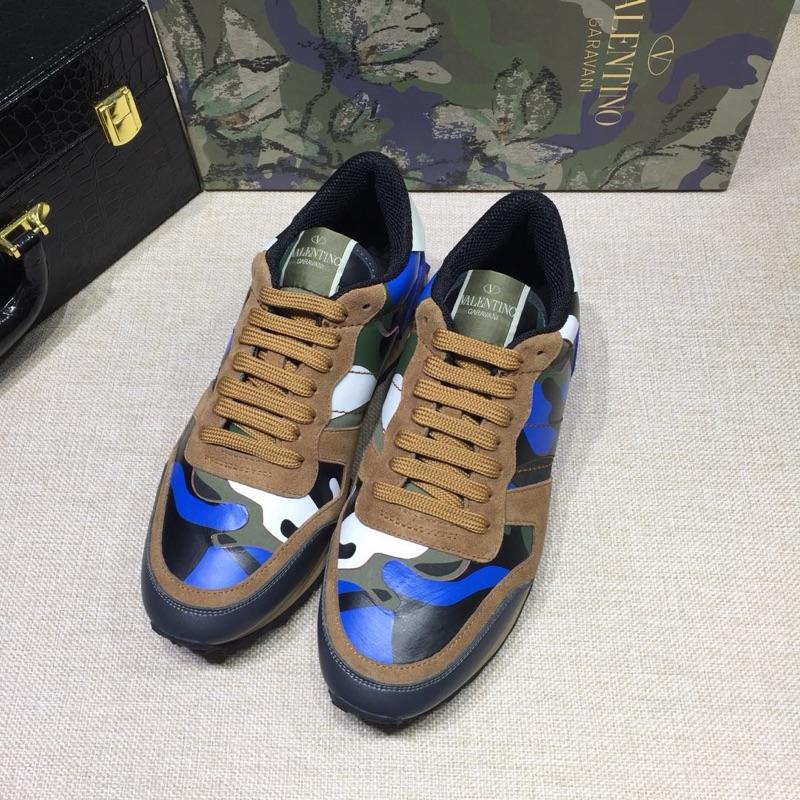 Valentino Perfect Quality Sneakers Brown and blue camouflage details with beige soles MS071436