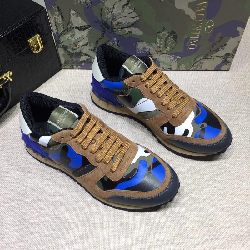 Valentino Perfect Quality Sneakers Brown and blue camouflage details with beige soles MS071436