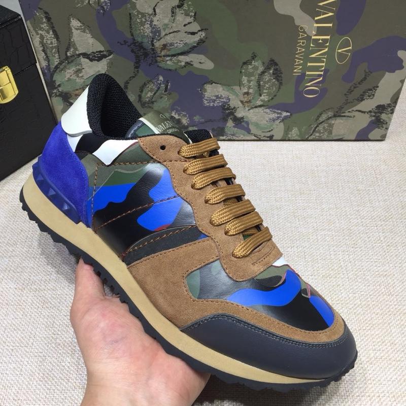 Valentino Perfect Quality Sneakers Brown and blue camouflage details with beige soles MS071436