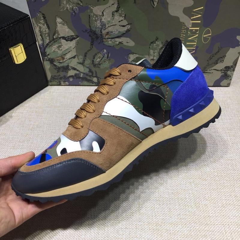 Valentino Perfect Quality Sneakers Brown and blue camouflage details with beige soles MS071436