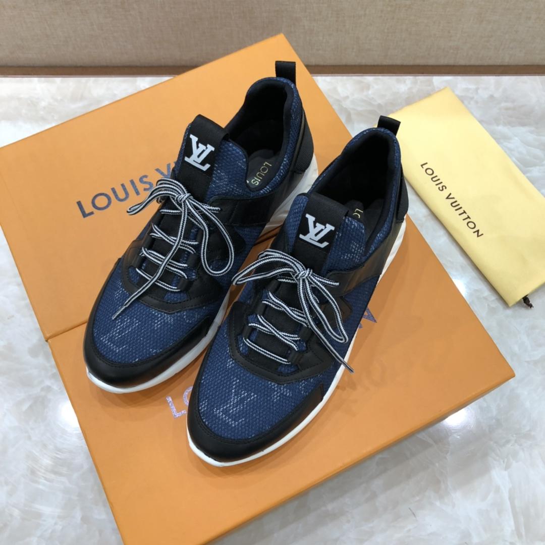 lv Perfect Quality Sneakers Blue Monogram and Black Leather Details with White Sole MS071125