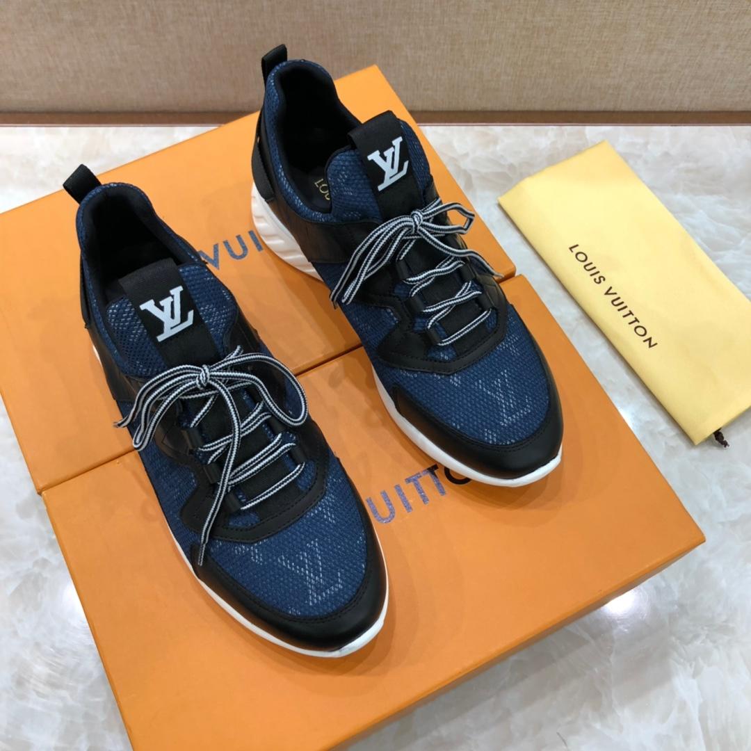 lv Perfect Quality Sneakers Blue Monogram and Black Leather Details with White Sole MS071125