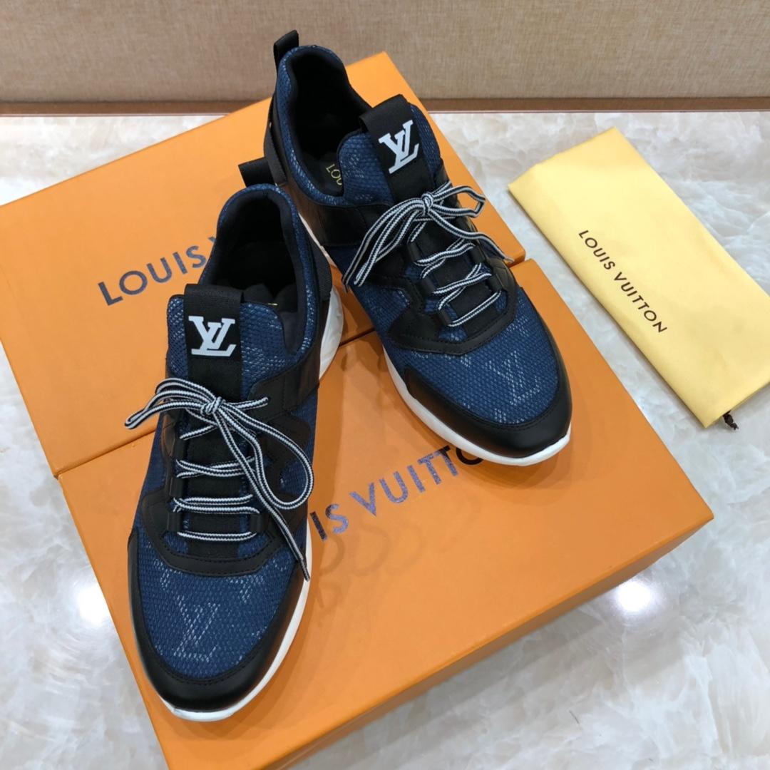 lv Perfect Quality Sneakers Blue Monogram and Black Leather Details with White Sole MS071125