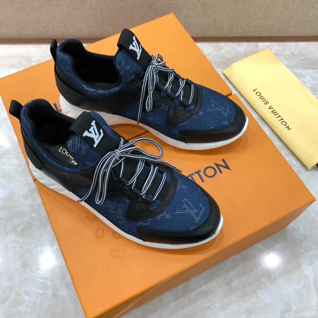 lv Perfect Quality Sneakers Blue Monogram and Black Leather Details with White Sole MS071125