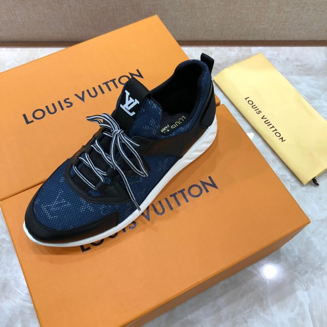 lv Perfect Quality Sneakers Blue Monogram and Black Leather Details with White Sole MS071125