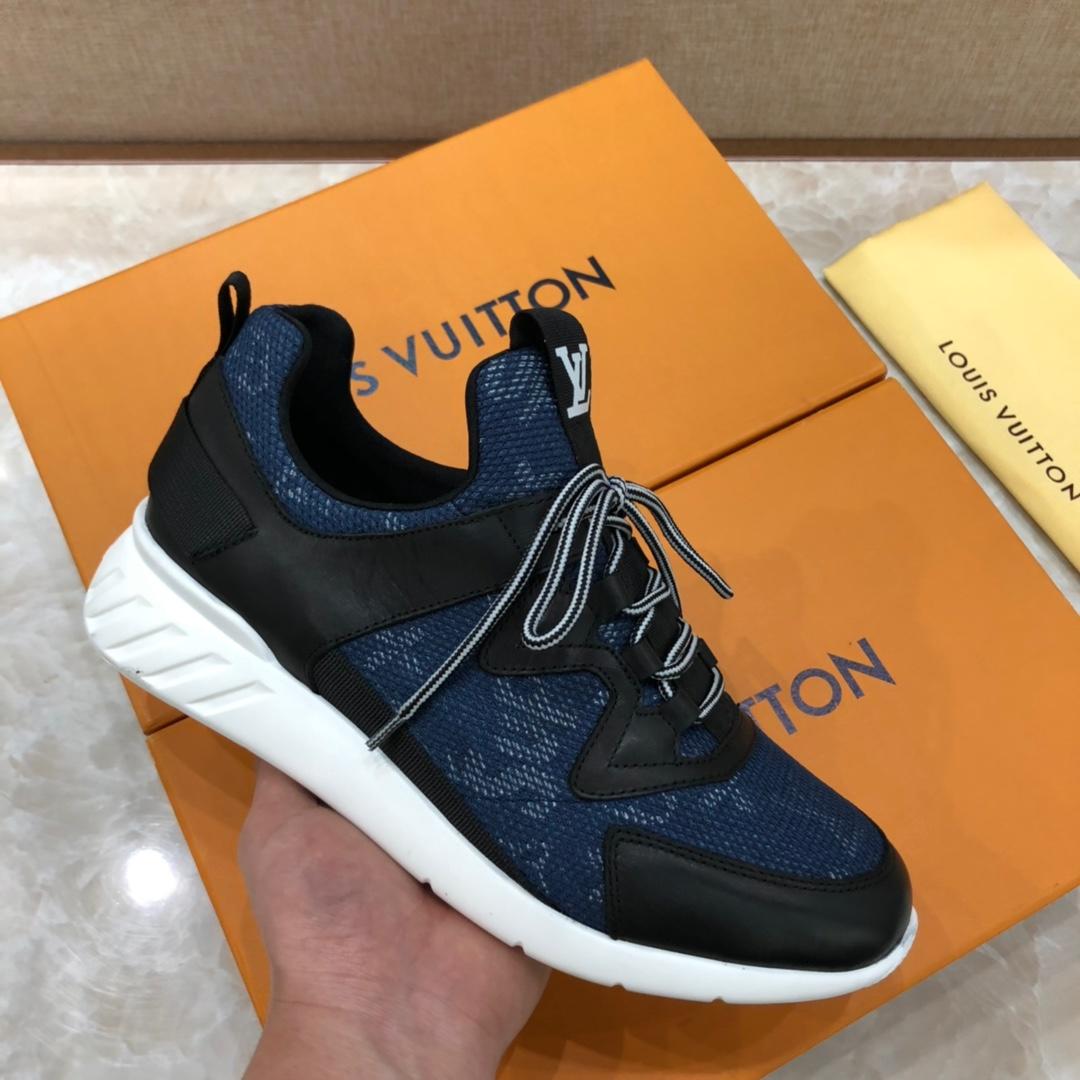 lv Perfect Quality Sneakers Blue Monogram and Black Leather Details with White Sole MS071125