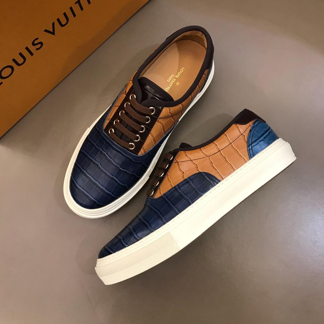 lv Fashion Sneakers Blue alligator leather and brown spray with white sole MS02897