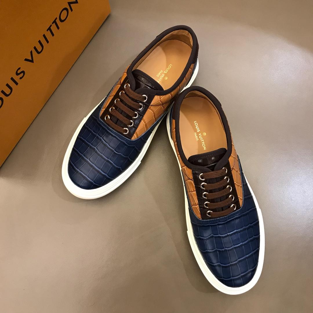 lv Fashion Sneakers Blue alligator leather and brown spray with white sole MS02897