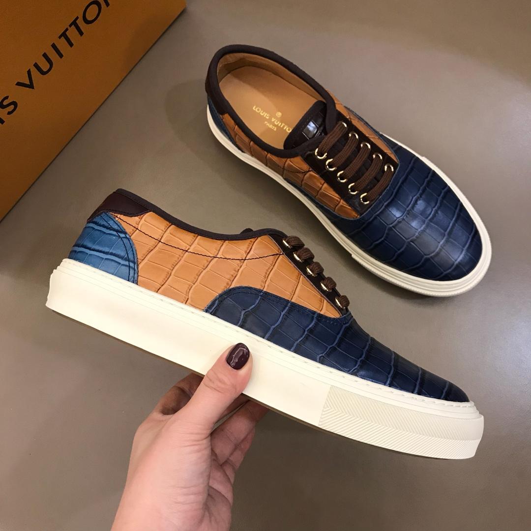 lv Fashion Sneakers Blue alligator leather and brown spray with white sole MS02897