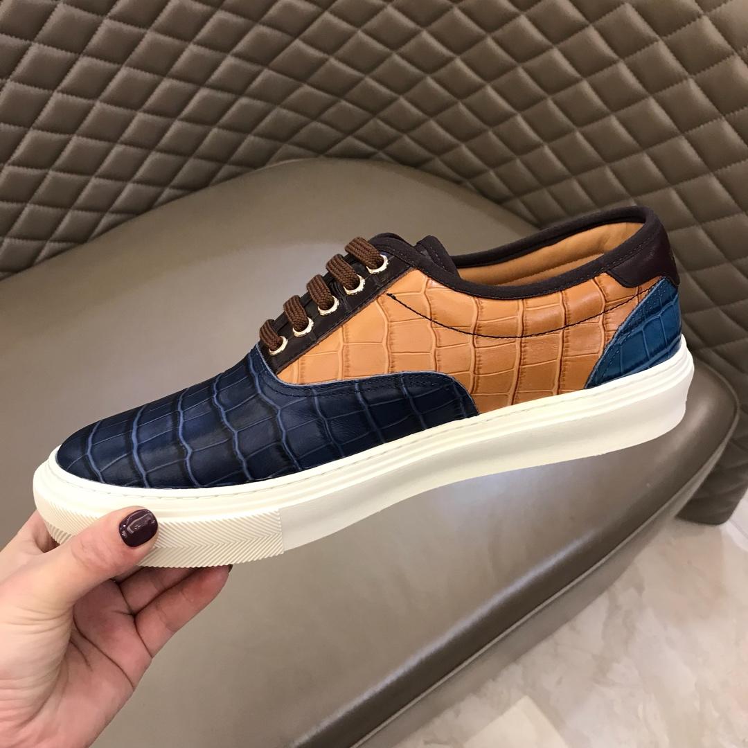 lv Fashion Sneakers Blue alligator leather and brown spray with white sole MS02897