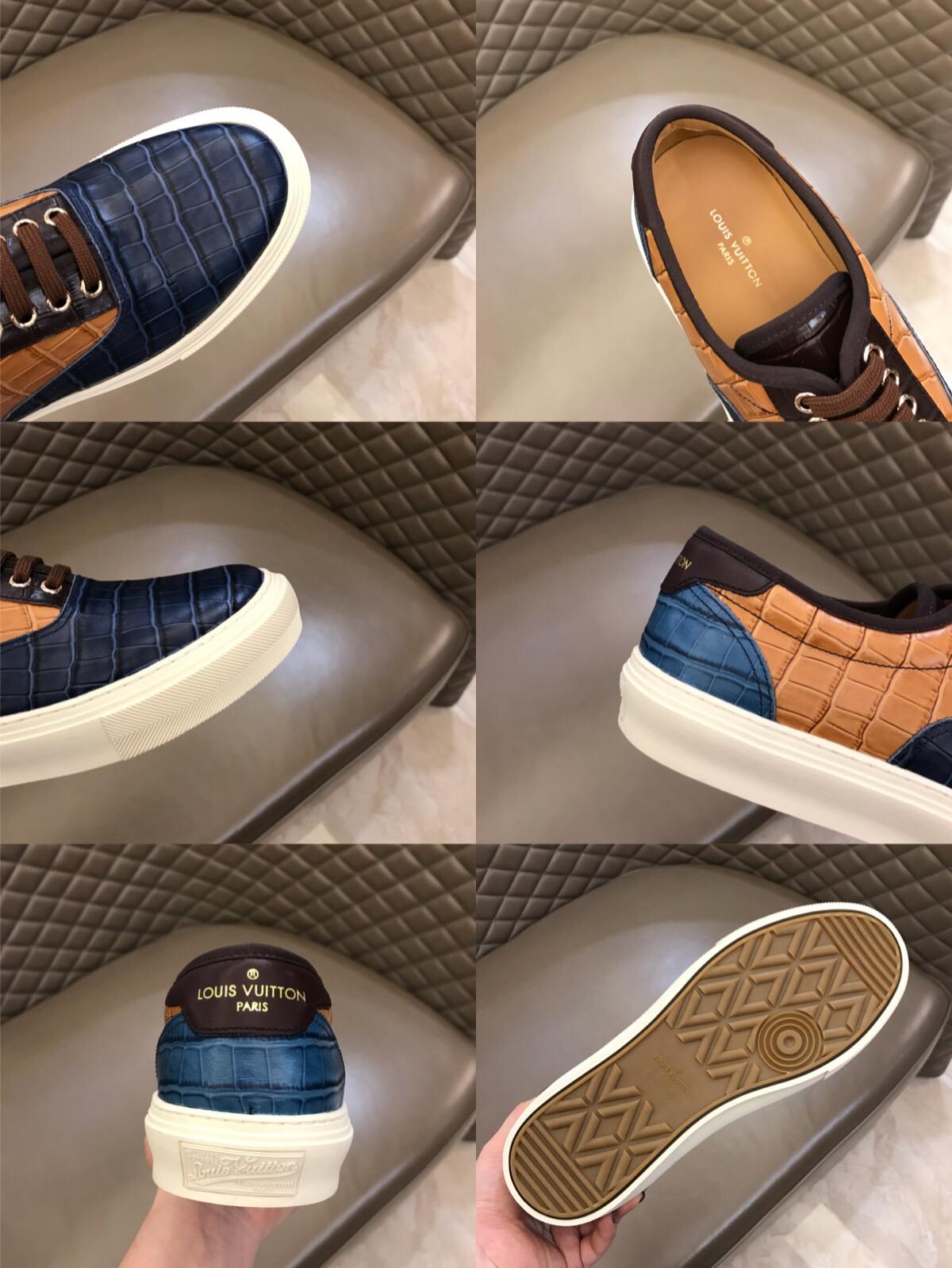 lv Fashion Sneakers Blue alligator leather and brown spray with white sole MS02897