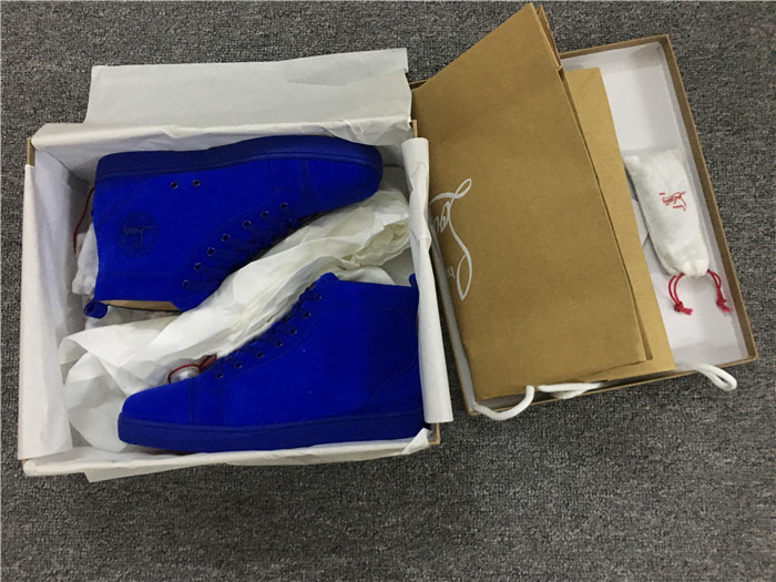 High Quality Christian Louboutin Louis Flat Veau Velours Electric Blue High Top Men Sneaker