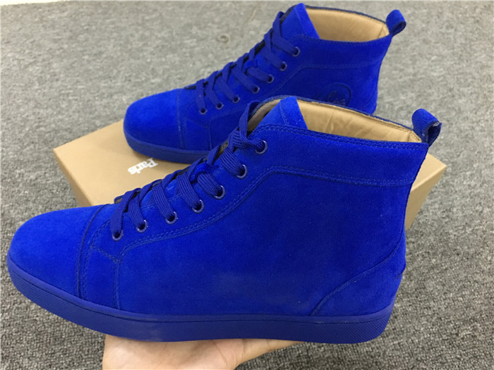 High Quality Christian Louboutin Louis Flat Veau Velours Electric Blue High Top Men Sneaker