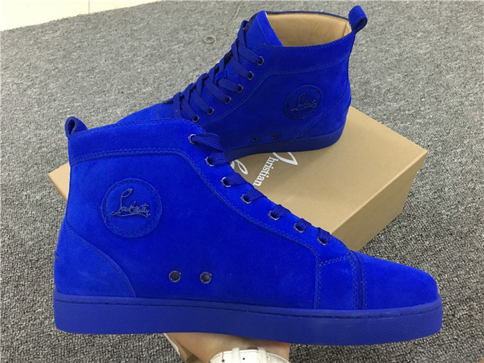 High Quality Christian Louboutin Louis Flat Veau Velours Electric Blue High Top Men Sneaker