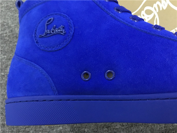 High Quality Christian Louboutin Louis Flat Veau Velours Electric Blue High Top Men Sneaker