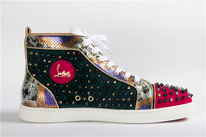 High Quality Christian Louboutin High Top Leather Spikes Sneakers