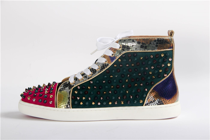 High Quality Christian Louboutin High Top Leather Spikes Sneakers