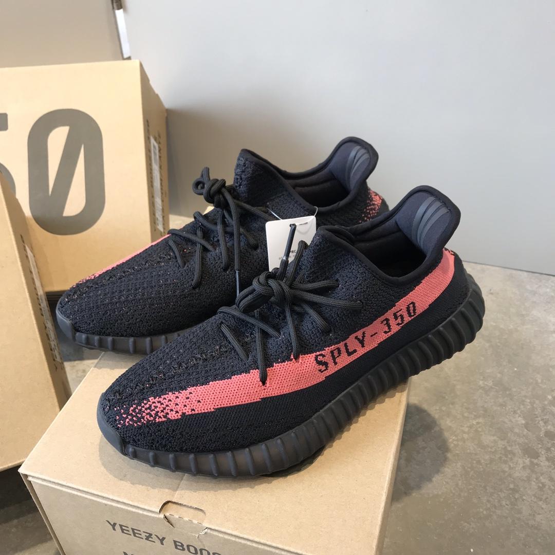 Adidas Yeezy Boost 350 V2  Black Red Stripes Shoes MS09019