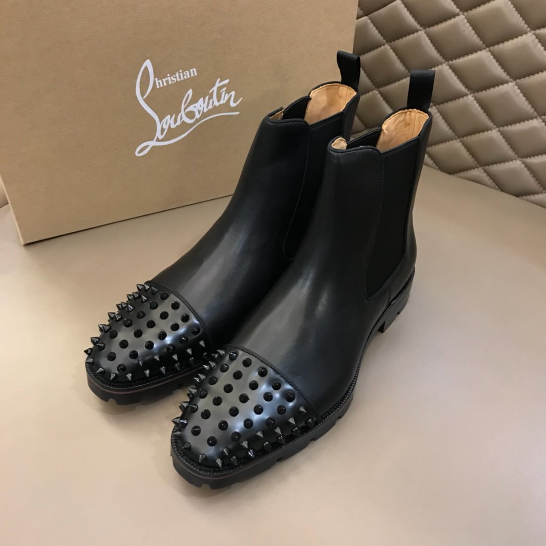 Christian Louboutin Chelsea MELON SPIKES Black Leather Boots MS021038