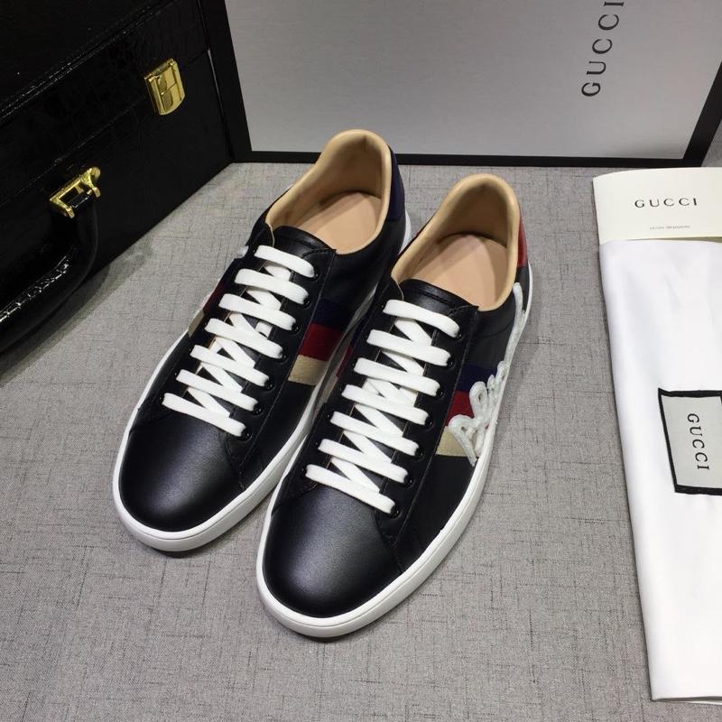 Gucci Fashion Sneakers Black and tricolor wet with white soles MS07762