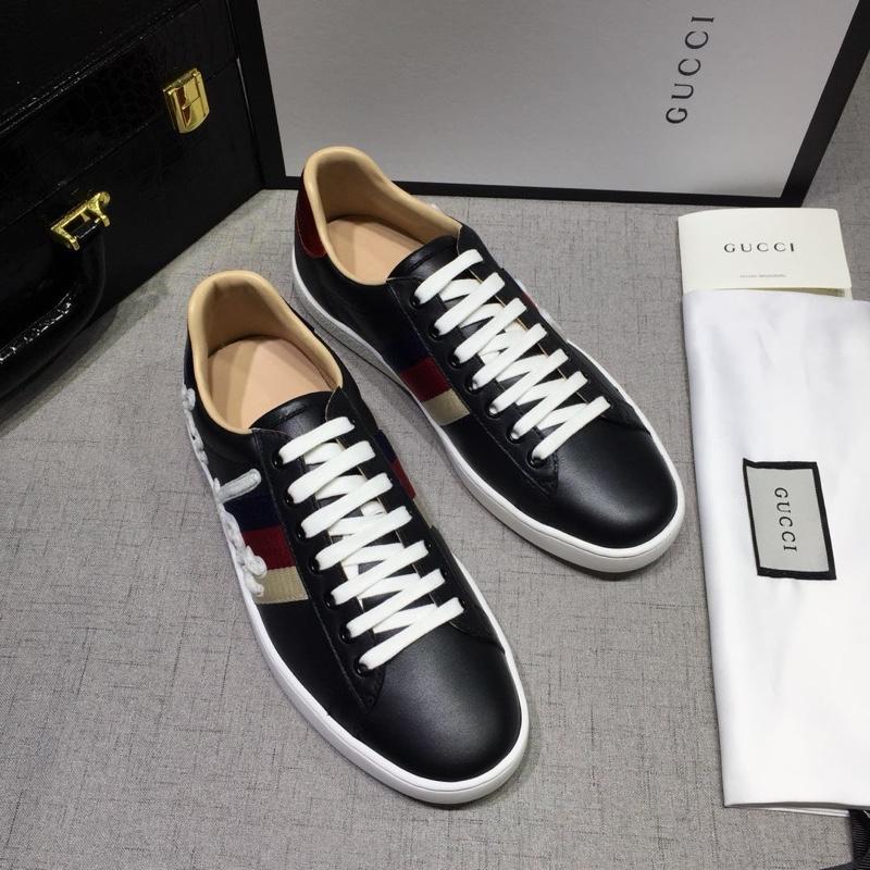 Gucci Fashion Sneakers Black and tricolor wet with white soles MS07762