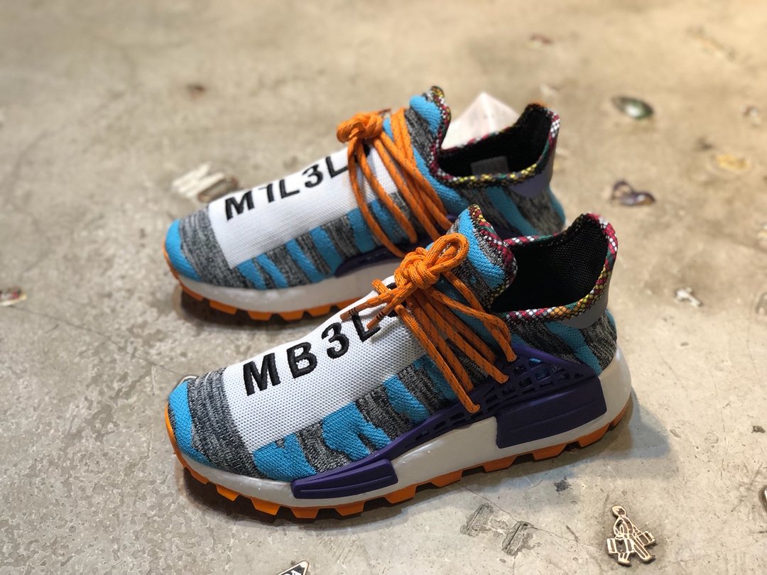 High Quality Retail version Pharrell x Adidas NMD Hu “Solar Pack” Hi-Res Aqua/Core Black BB9528 with fish scale ready