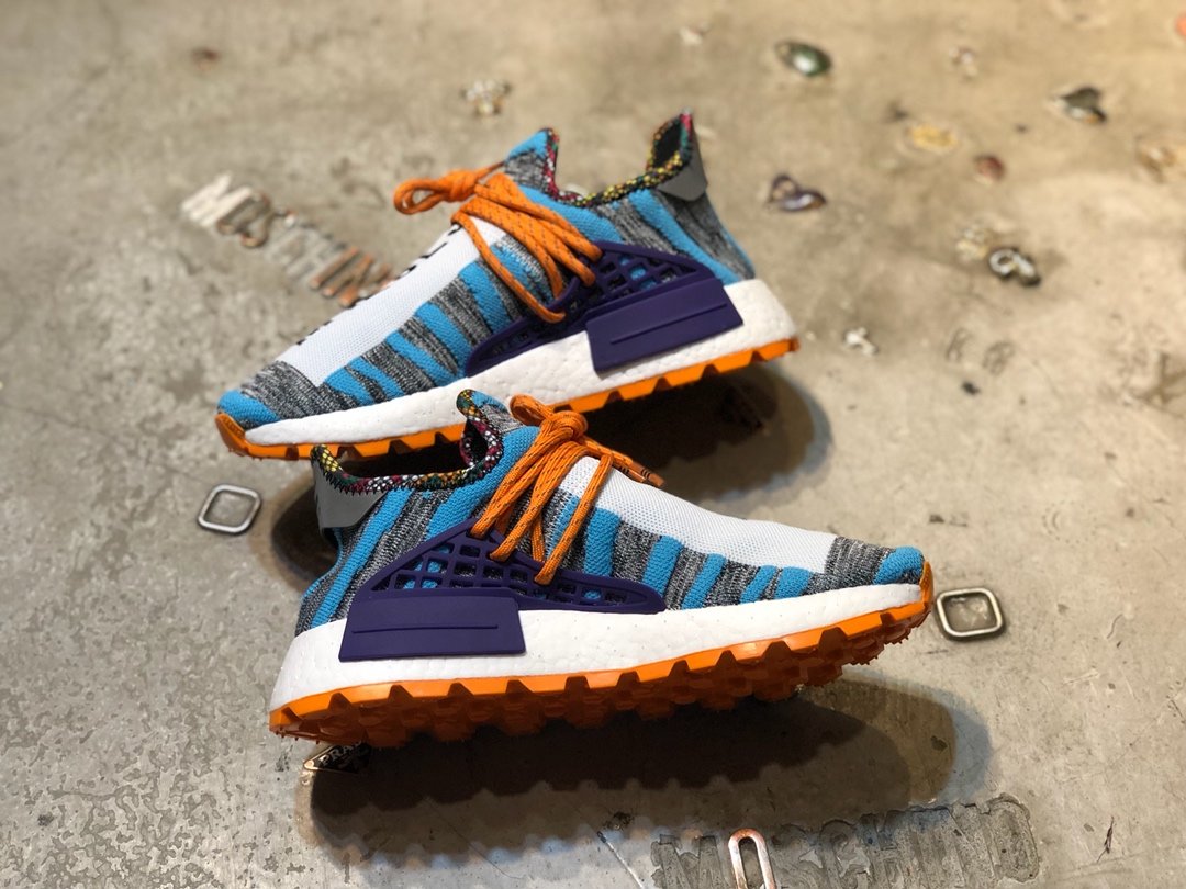 High Quality Retail version Pharrell x Adidas NMD Hu “Solar Pack” Hi-Res Aqua/Core Black BB9528 with fish scale ready