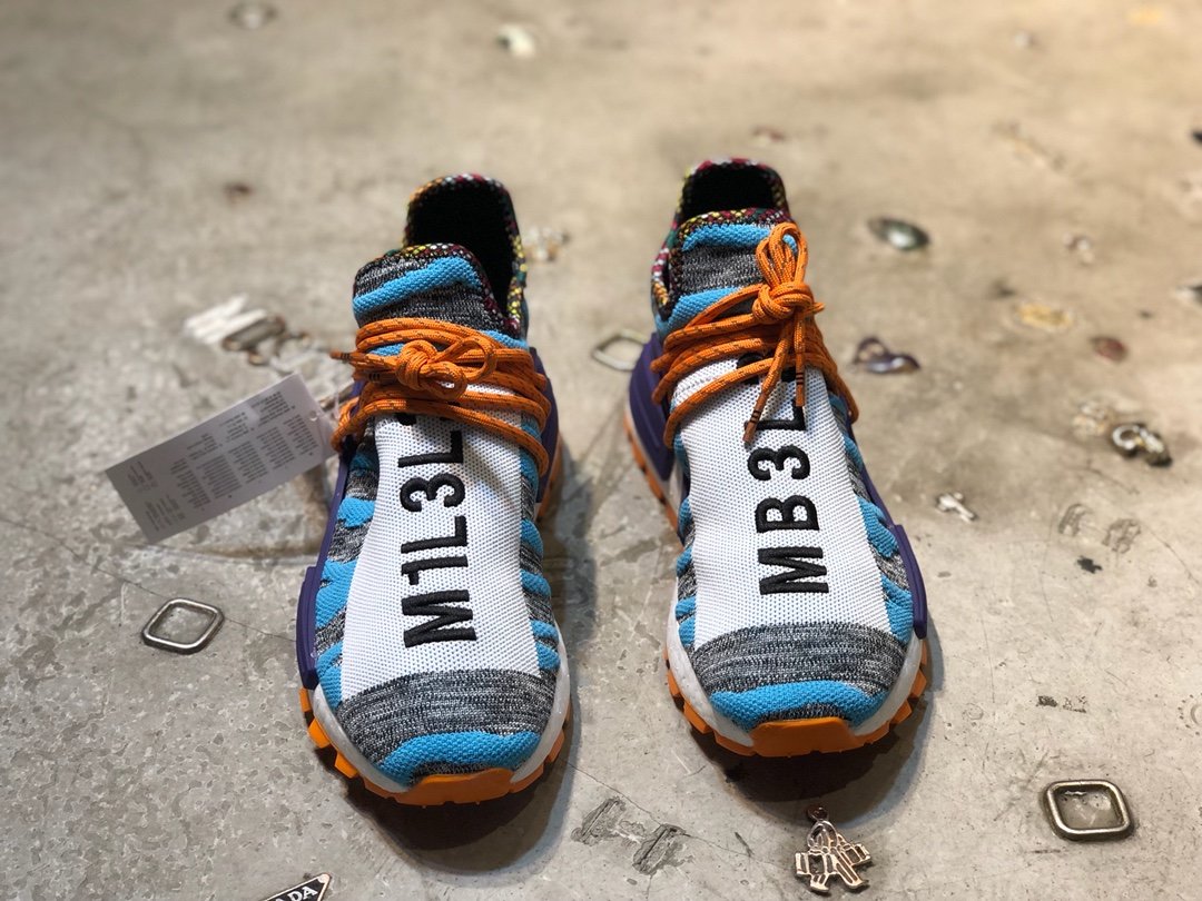 High Quality Retail version Pharrell x Adidas NMD Hu “Solar Pack” Hi-Res Aqua/Core Black BB9528 with fish scale ready