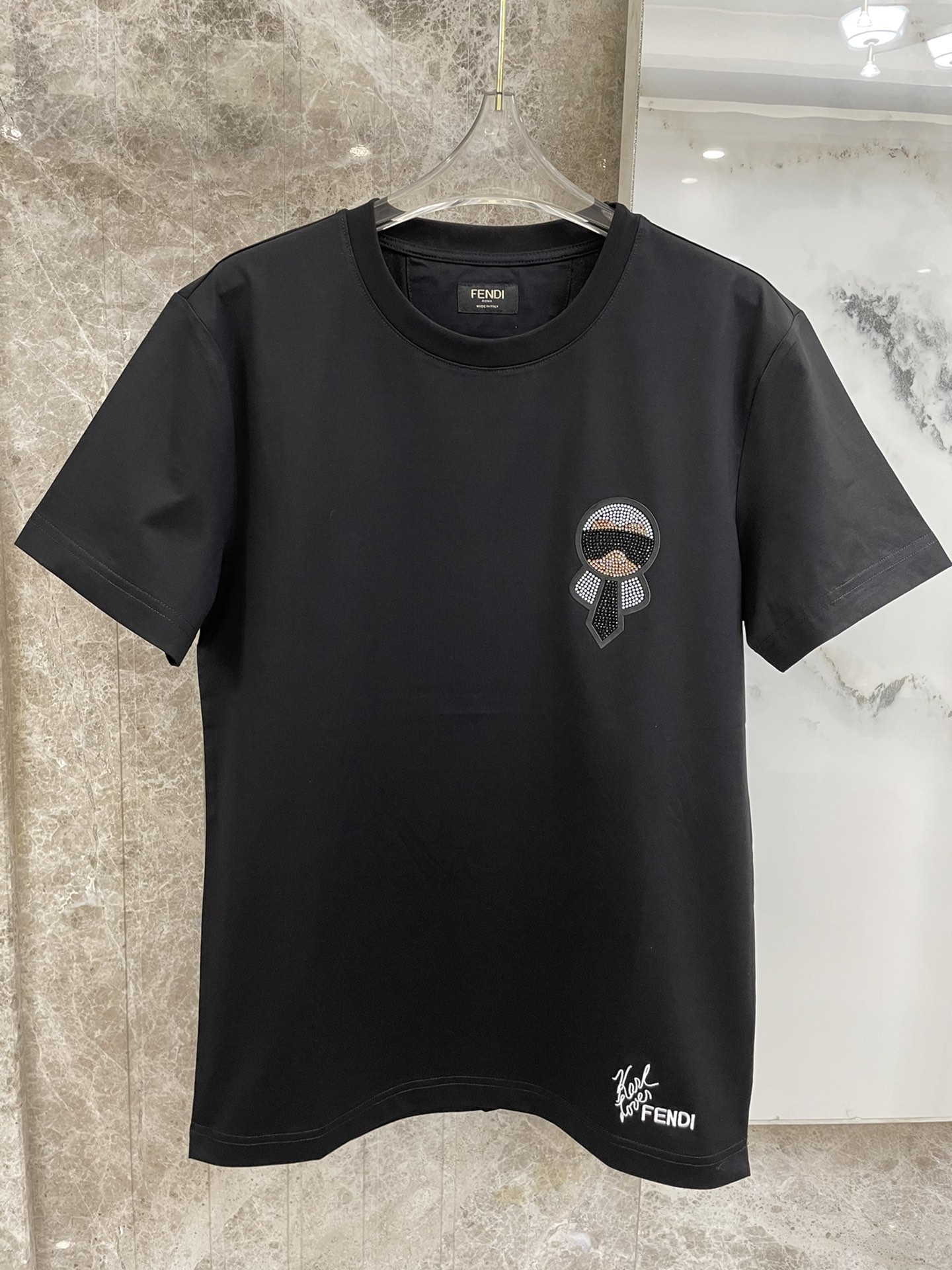 Fendi 2022 Karlito Crystal bright drill T-shirt