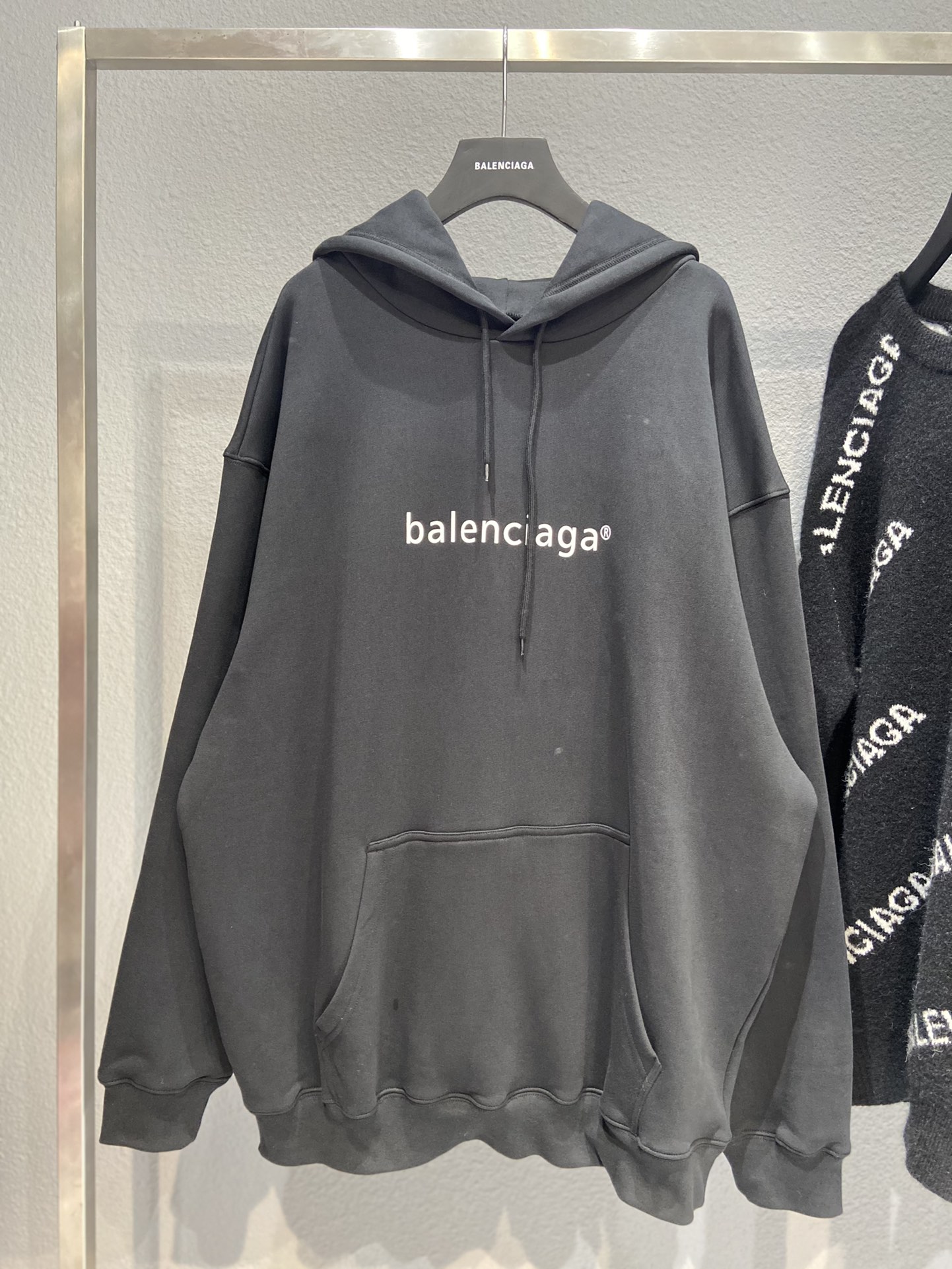 Balenciaga Hoodie Logo Medium Fit in Black