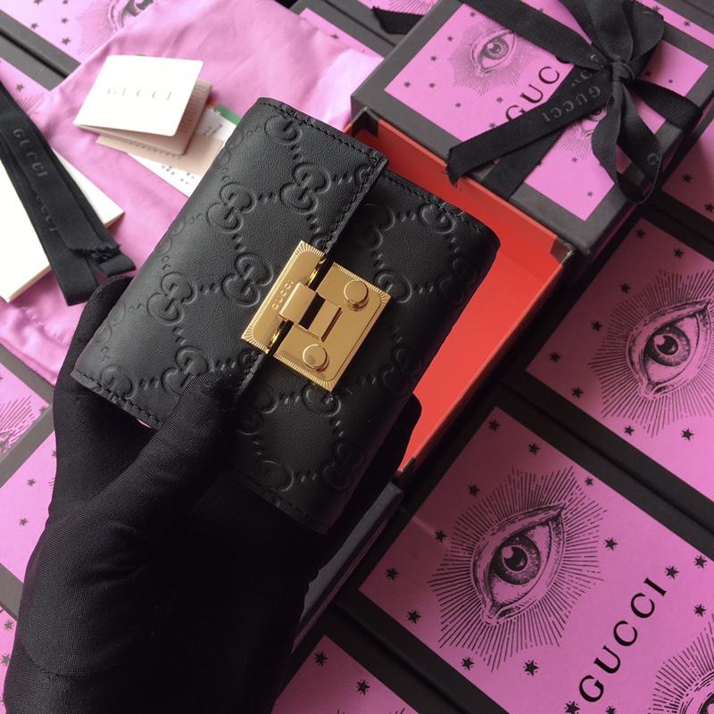 Gucci Perfect Quality small black leather wallet with bolt lock GC07WM036