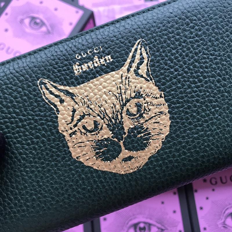 Gucci Perfect Quality dark green leather cat wallet GC07WM046