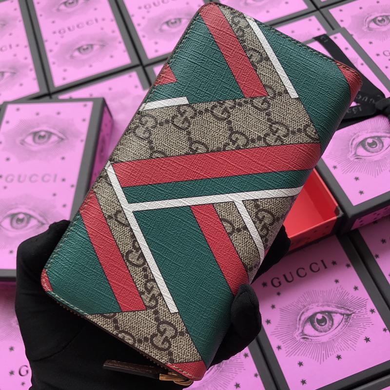 Gucci Perfect Quality brown zipped wallet with red and green decorations GC07WM017