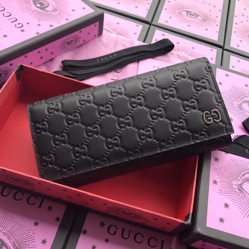 Gucci Perfect Quality black leather wallet with exterior pocket GC07WM050