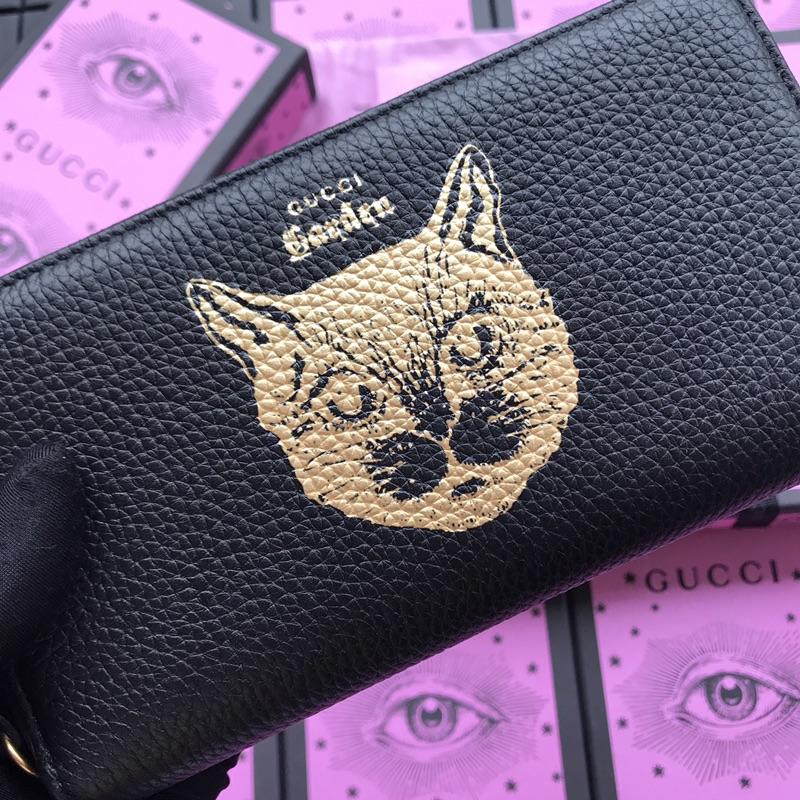 Gucci Perfect Quality black leather cat wallet GC07WM047
