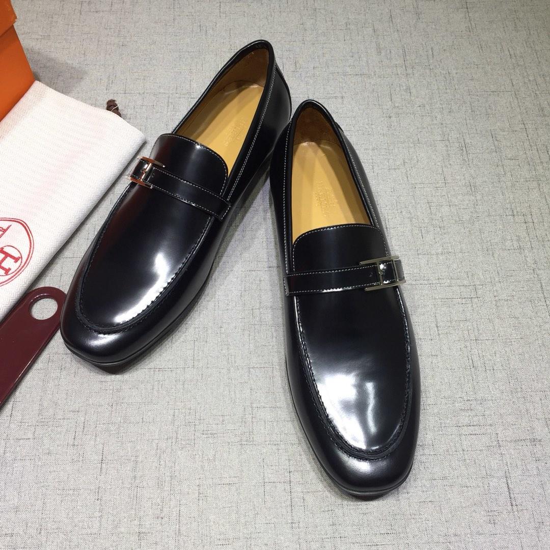 Hermes Black Bringht leather Perfect Quality Loafers MS07806