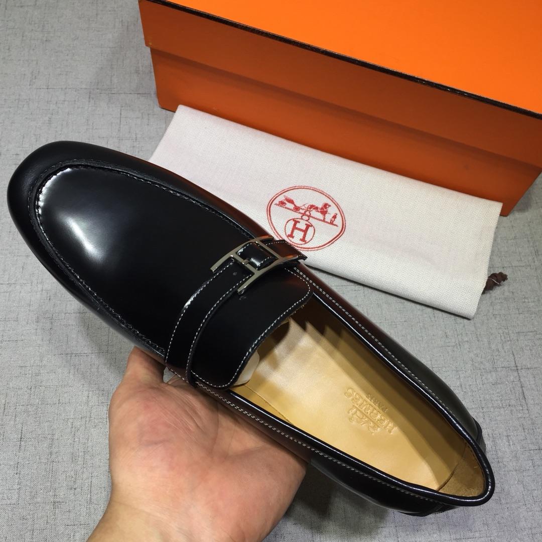 Hermes Black Bringht leather Perfect Quality Loafers MS07806