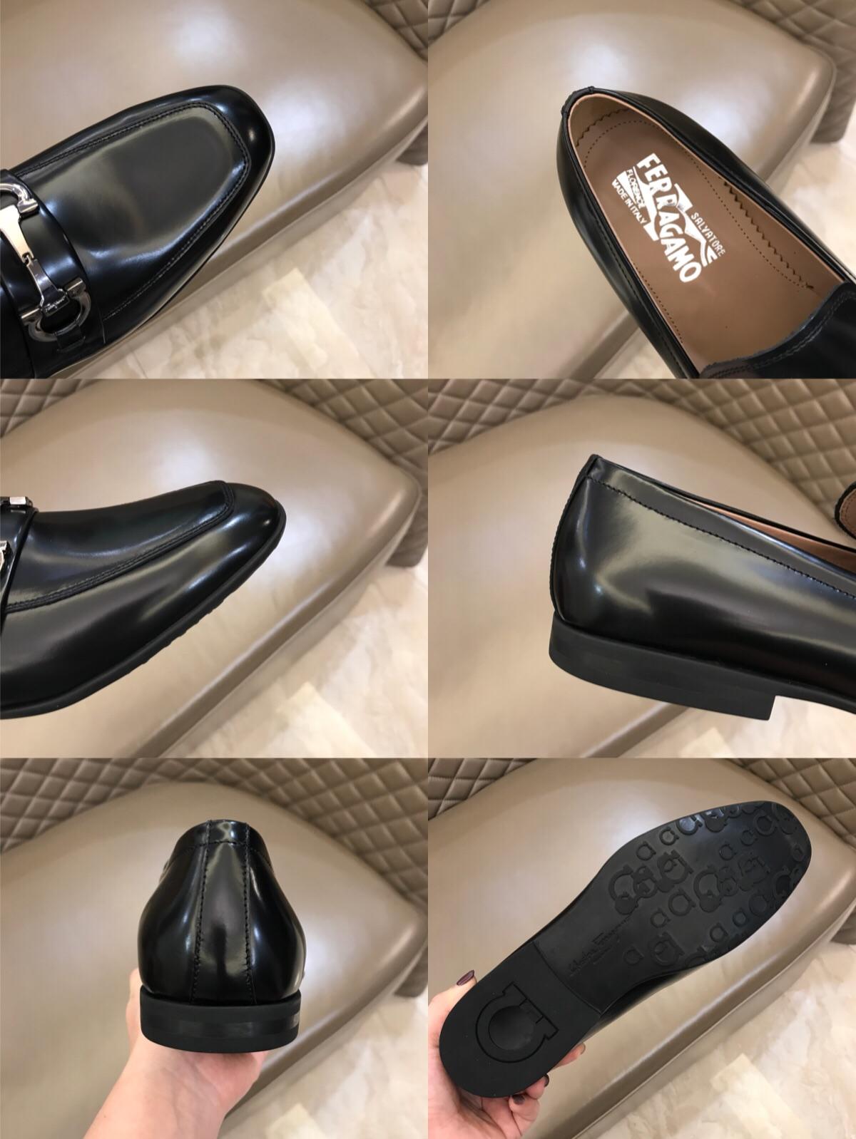 Salvatore Ferragamo Black Bright leather Fashion Perfect Quality Loafers With Sliver Buckle MS02990