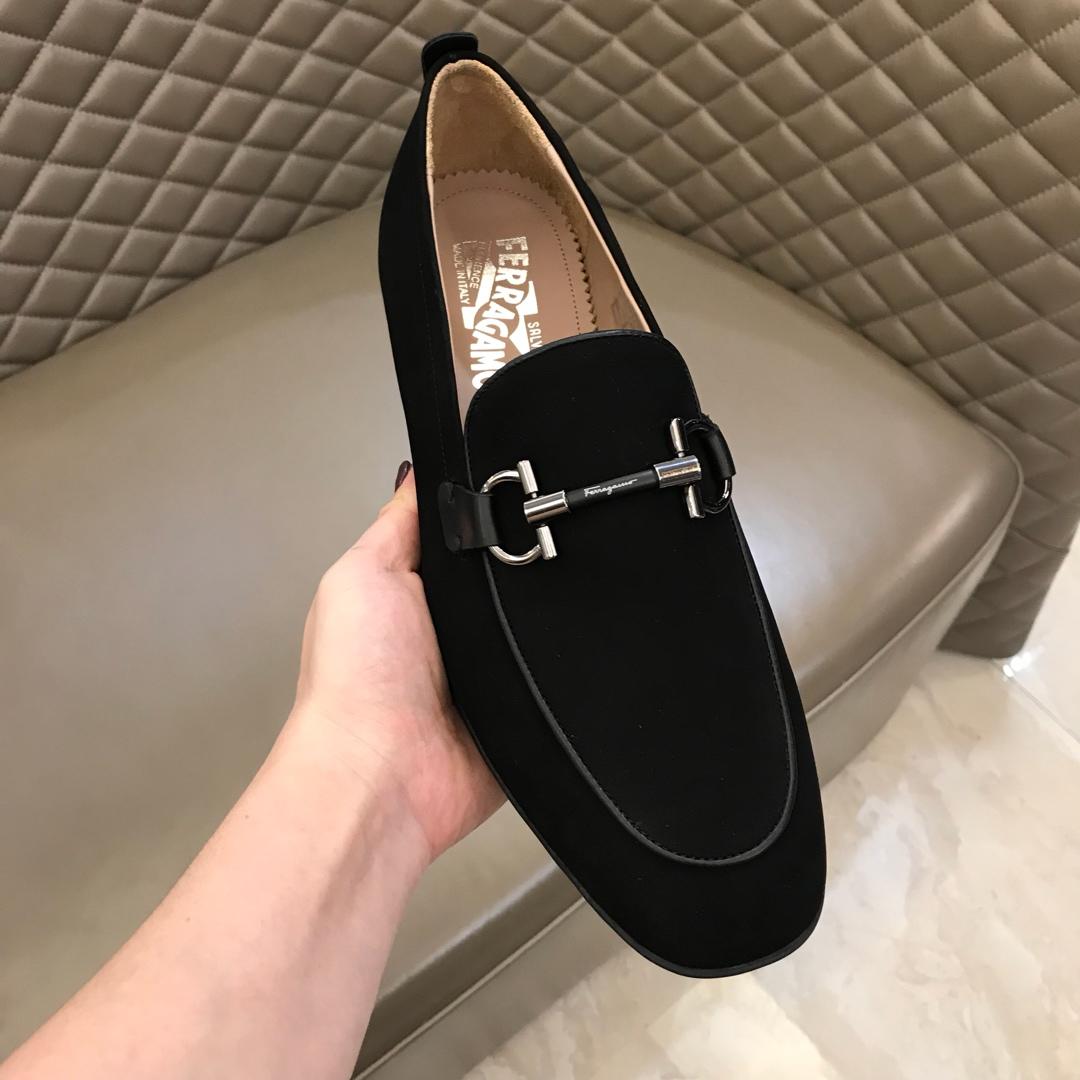 Salvatore Ferragamo Black Suede leather Fashion Perfect Quality Loafers With Sliver Buckle MS02984