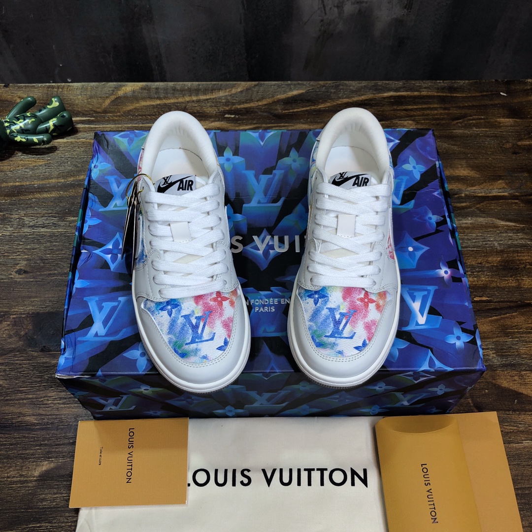 LV x AJ1 Lace-up Sneakers In White