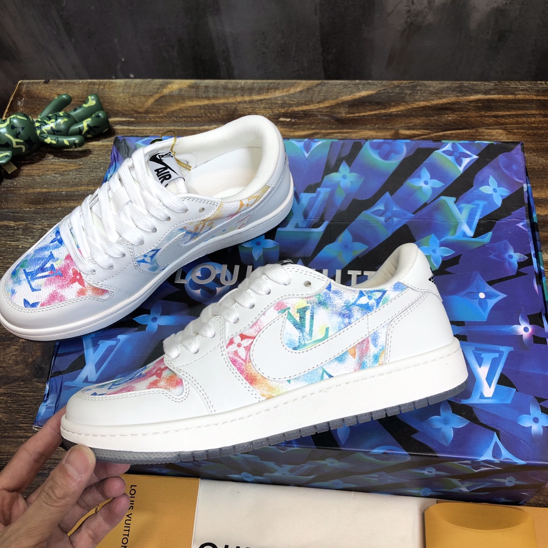 LV x AJ1 Lace-up Sneakers In White