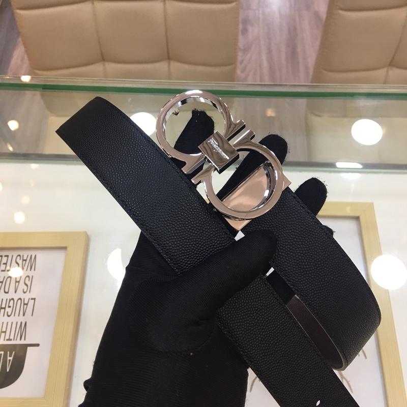 Silver Ferragamo black leather belt ASS02162