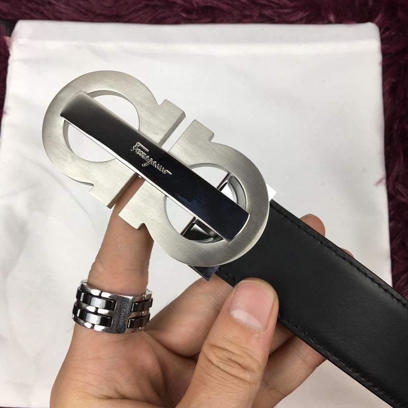 Silver Ferragamo black leather belt ASS02158