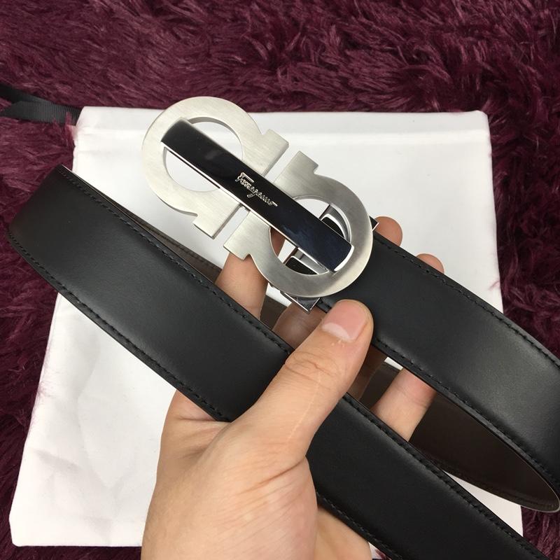 Silver Ferragamo black leather belt ASS02158