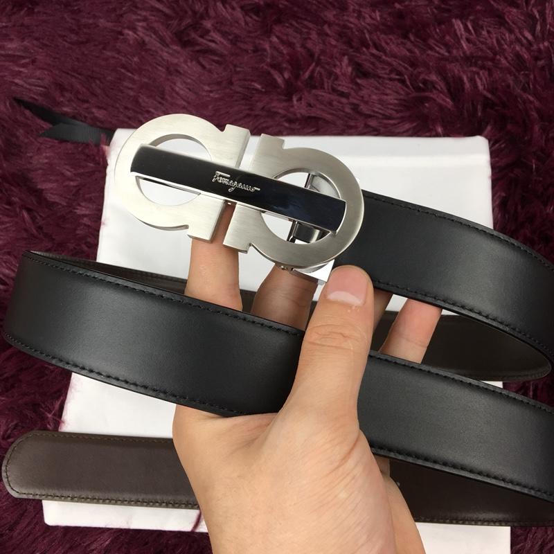 Silver Ferragamo black leather belt ASS02158