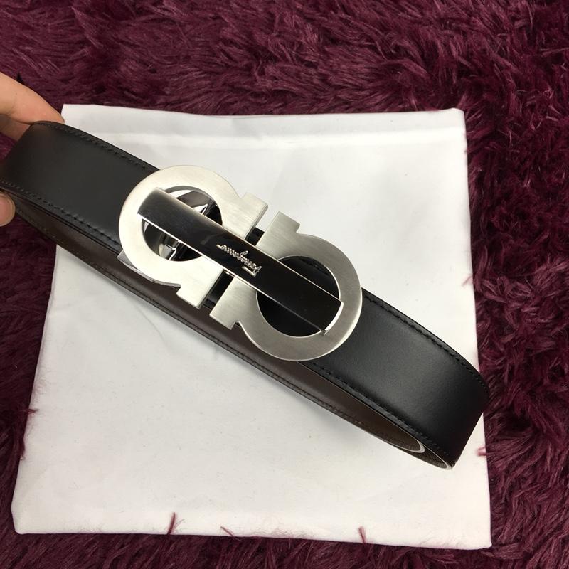 Silver Ferragamo black leather belt ASS02158