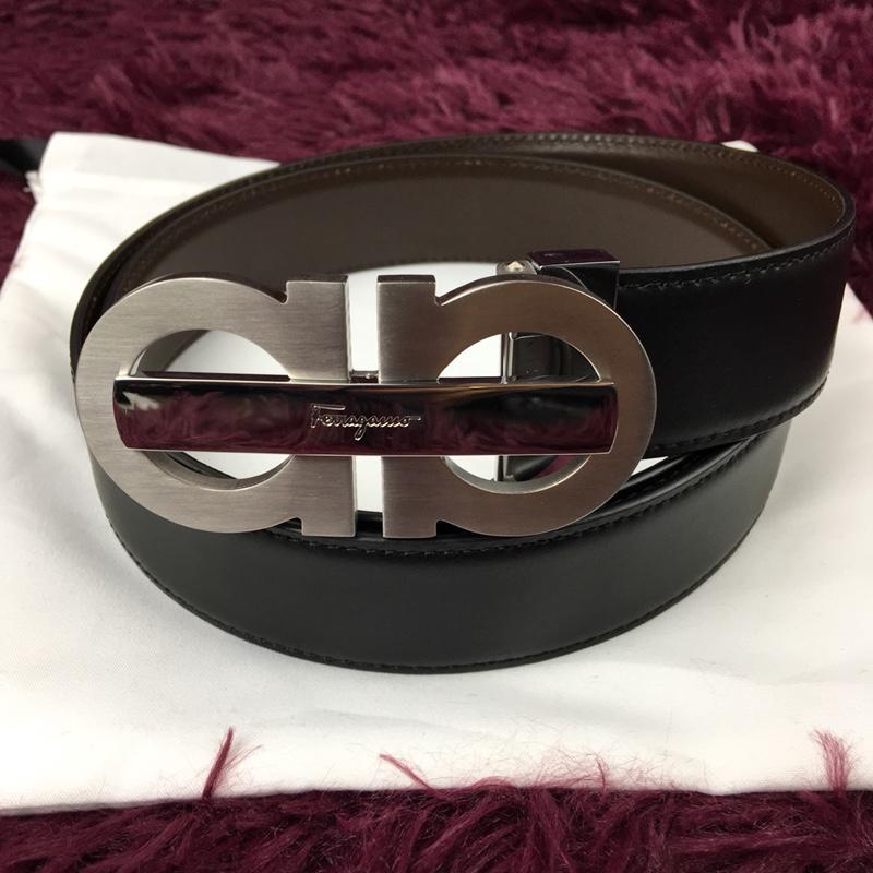 Silver Ferragamo black leather belt ASS02158