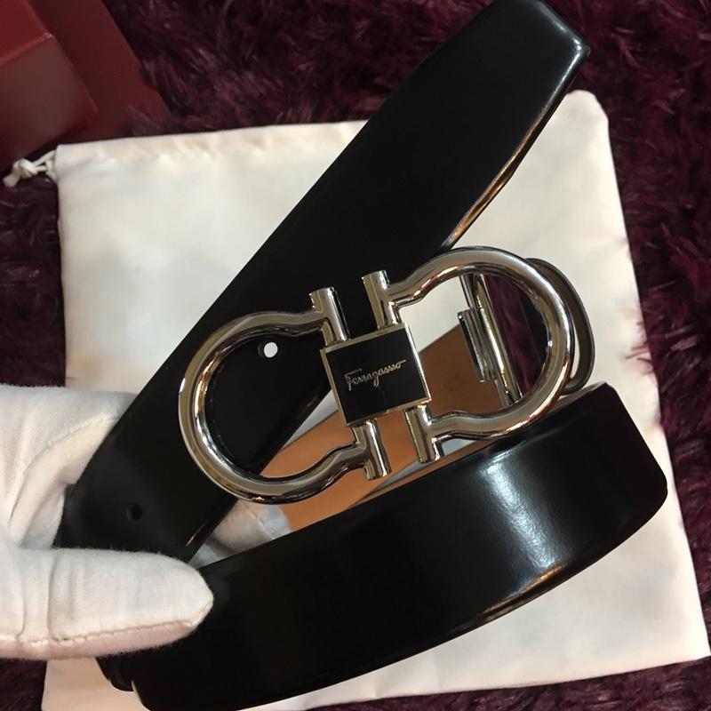 Silver Black leather Ferragamo buckle belt ASS02211