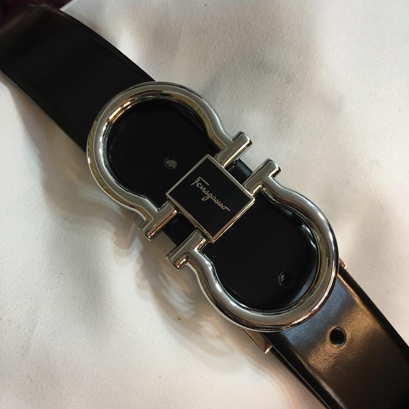 Silver Black leather Ferragamo buckle belt ASS02211